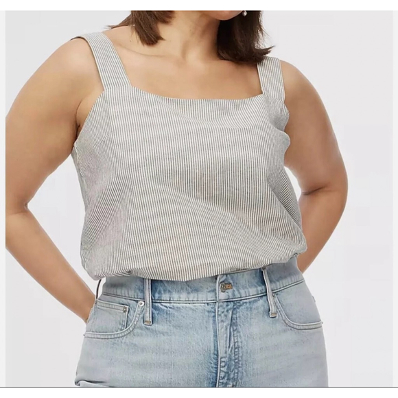 J. Crew Factory Tops - J. Crew Factory Gray & White Railroad Striped Square Neck Tank Top Sz Large GUC